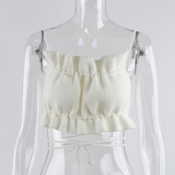 White knit bandeau ruffle top strap detail size xs - Picture 6 of 11